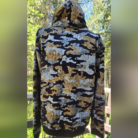 TRUE RELIGION Gold&silver Metalic Camo Front Pocket Hoodie SzL - Picture 7 of 11